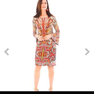 # CHICOS Old Paris Charm Bell Sleeve Crew Neck Shift Midi Dress size 4/XXL